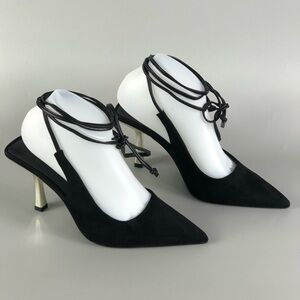 Aldo Black Pointed Toe Heels with Ankle Straps Size 7.5M
